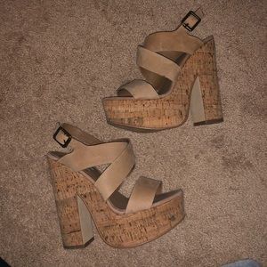 Chunky cork heels